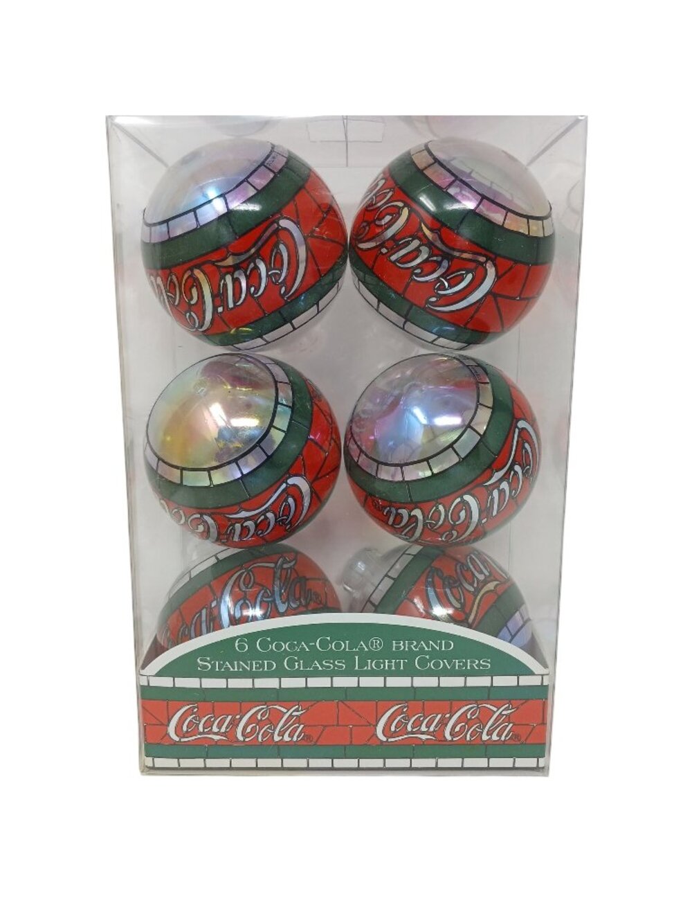 6 Coca-Cola Stained Glass Decorative Light Covers For Christmas Tree 1997 #GS-7